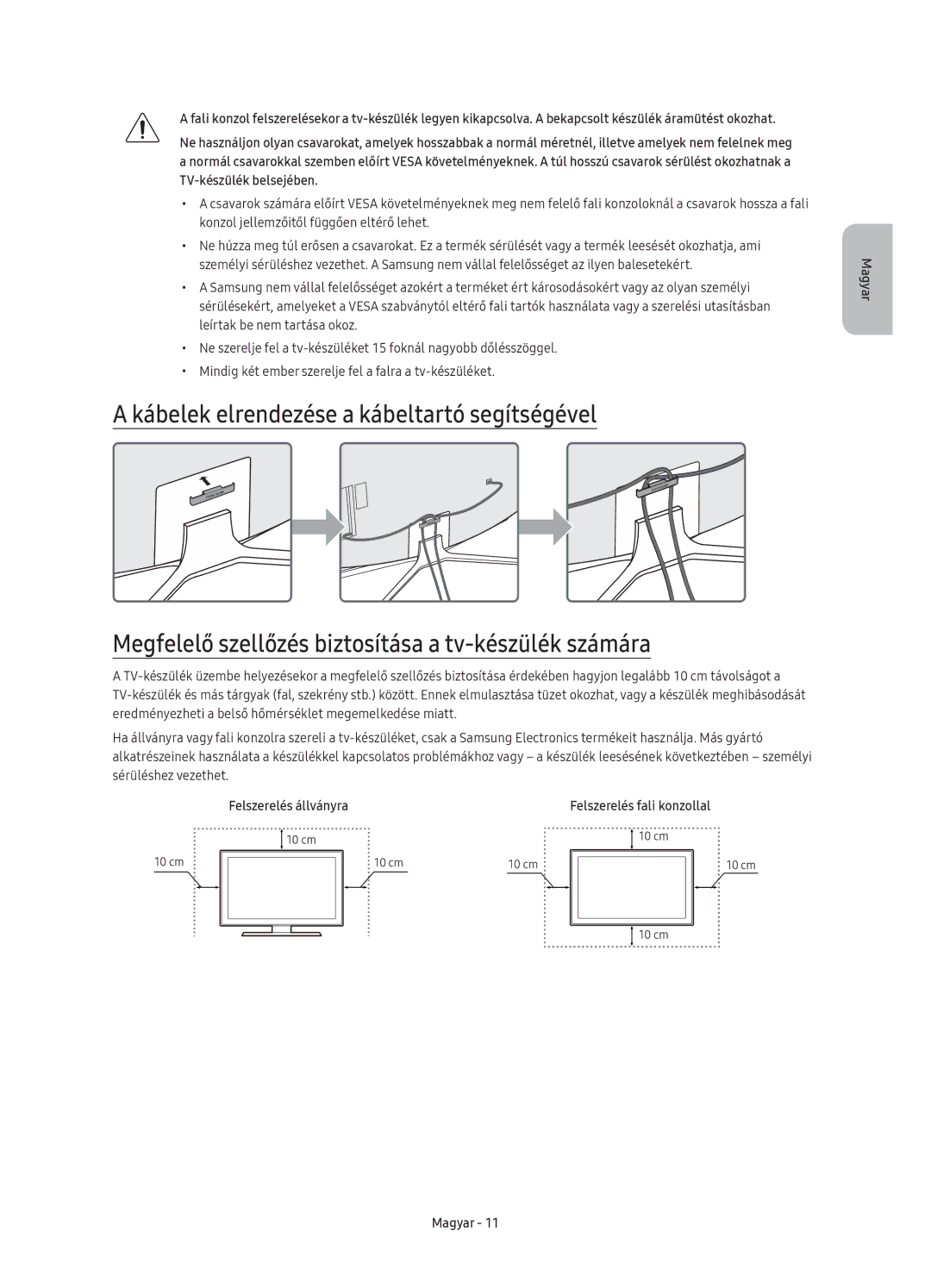 Samsung UE55KU6500SXXH, UE49KU6500SXXH, UE65KU6500SXXH, UE43KU6500SXXN manual Felszerelés állványra Felszerelés fali konzollal 