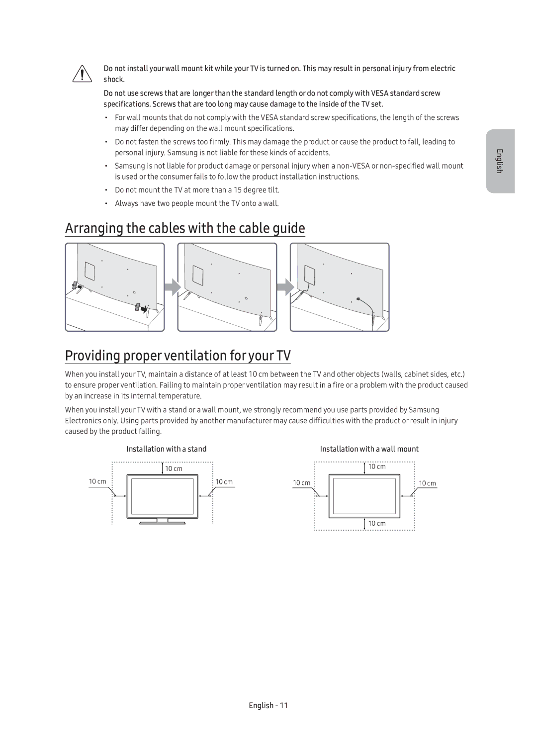 Samsung UE49KU6510UXRU, UE55KU6510UXRU, UE43KU6510UXRU manual Installation with a stand 