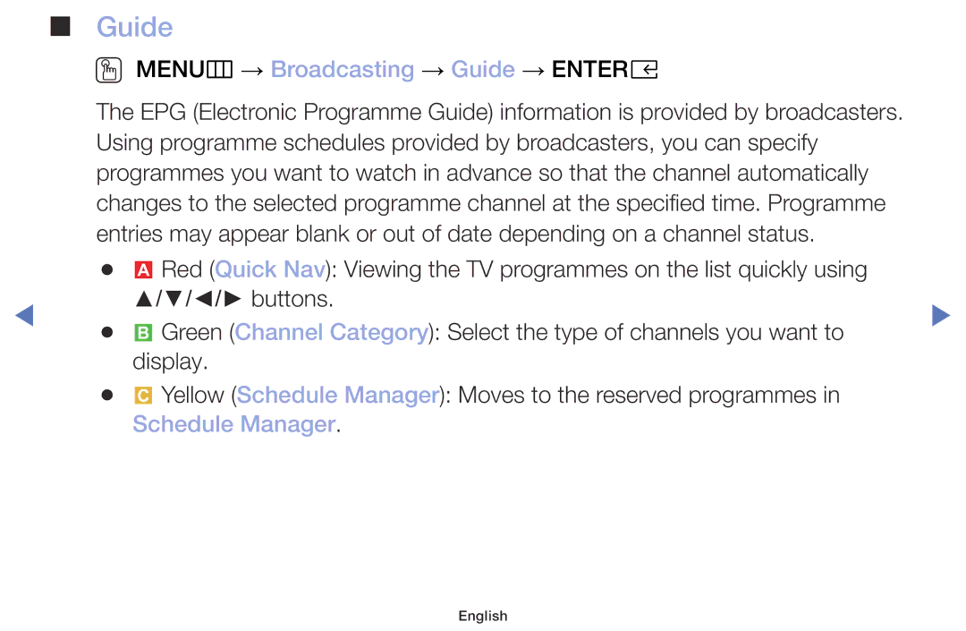 Samsung UE40M5000AUXRU, UE49M5000AKXZT, UE32M4000AKXZT manual OO MENUm → Broadcasting → Guide → Entere, Schedule Manager 