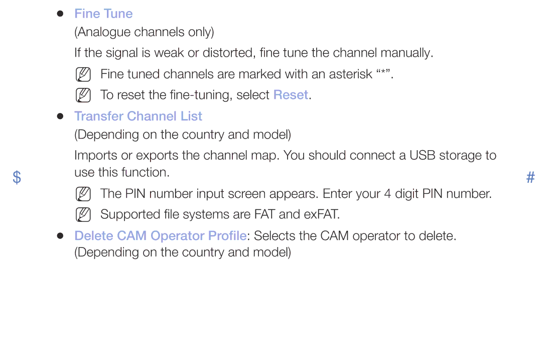 Samsung UE40M5000AKXXU, UE49M5000AKXZT, UE32M4000AKXZT, UE32M5000AKXZT, UE40M5000AKXZT manual Fine Tune, Transfer Channel List 