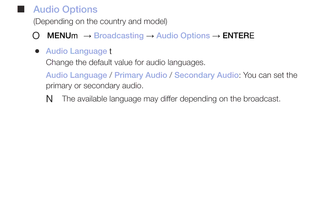 Samsung UE40M5000AUXRU, UE49M5000AKXZT, UE32M4000AKXZT, UE32M5000AKXZT, UE40M5000AKXZT, UE49M5000AUXSQ manual Audio Options 