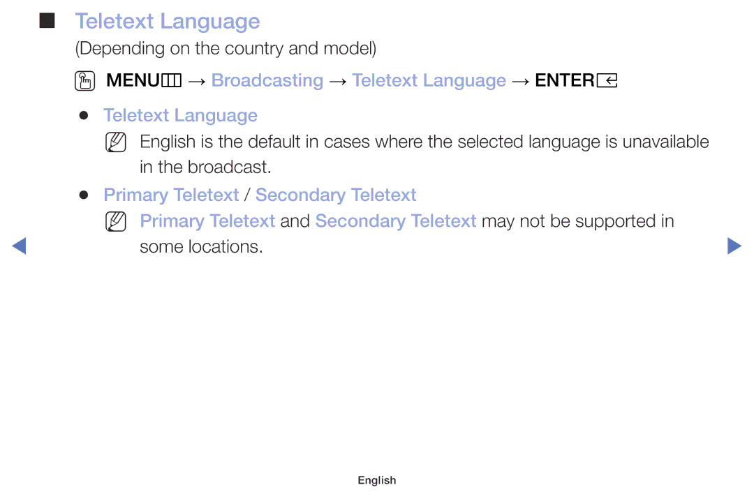 Samsung UE43M5550AUXRU, UE49M5000AKXZT, UE32M4000AKXZT manual OO MENUm → Broadcasting → Teletext Language → Entere 