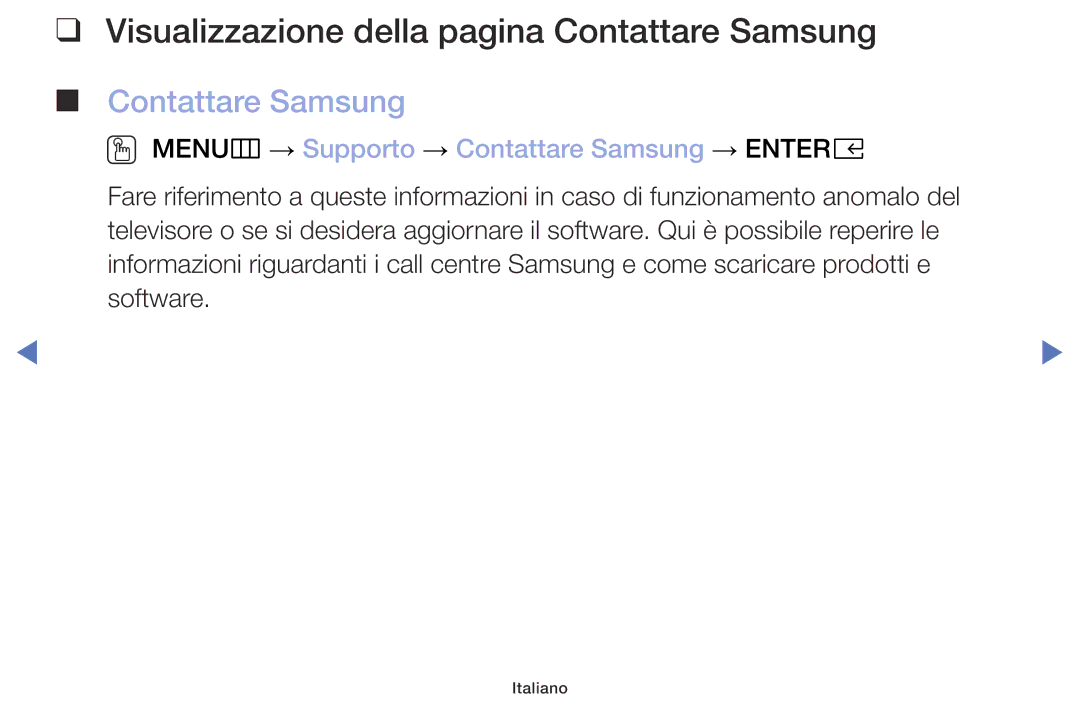 Samsung UE32M5000AKXZT Visualizzazione della pagina Contattare Samsung, OO MENUm → Supporto → Contattare Samsung → Entere 