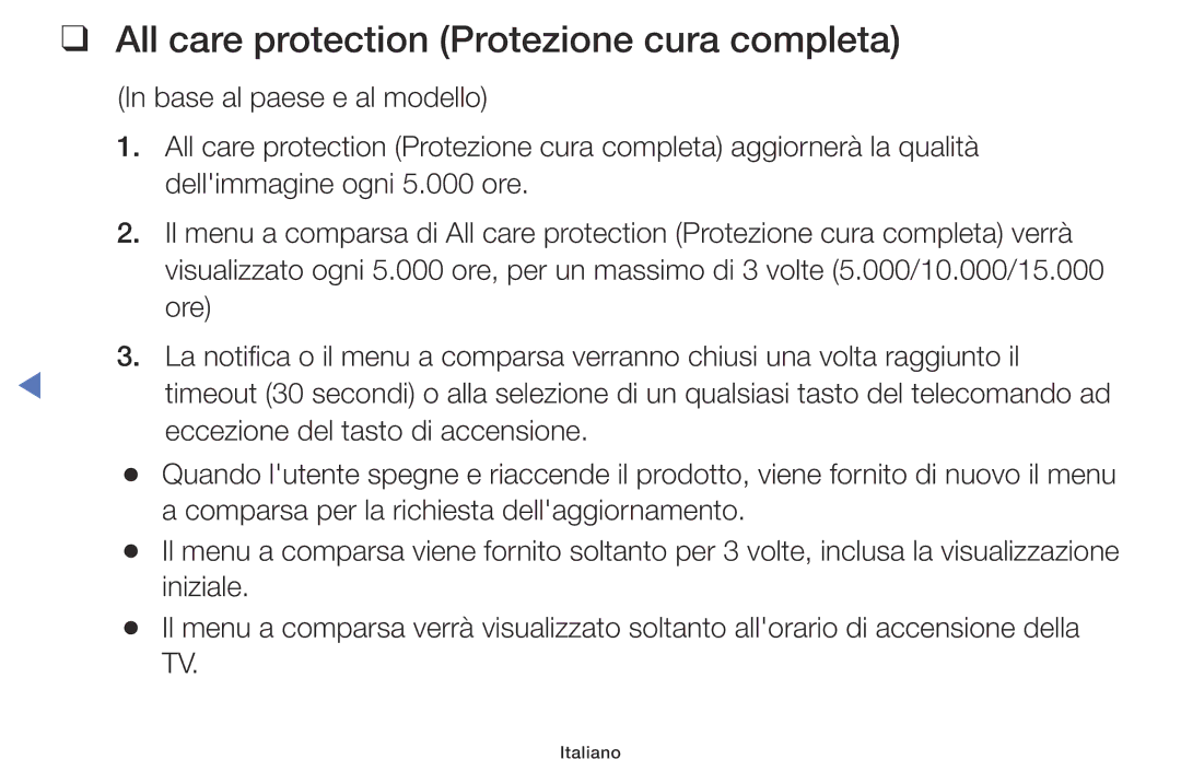 Samsung UE32M4000AKXZT, UE49M5000AKXZT, UE32M5000AKXZT, UE40M5000AKXZT manual All care protection Protezione cura completa 