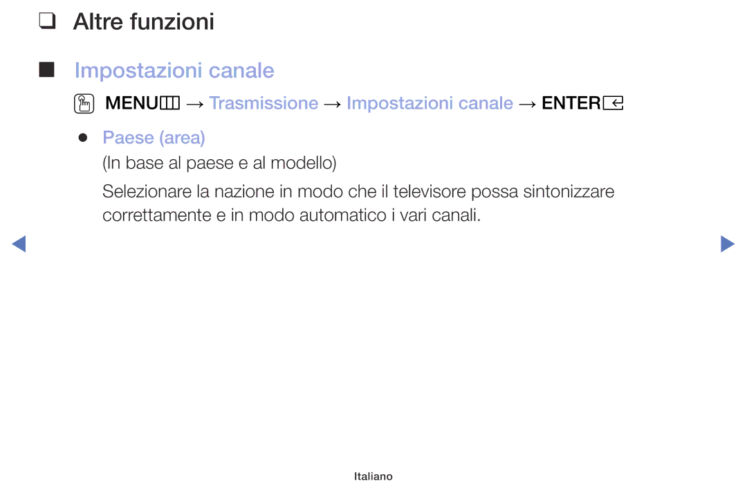 Samsung UE49M5000AKXZT, UE32M4000AKXZT, UE32M5000AKXZT, UE40M5000AKXZT manual Altre funzioni, Impostazioni canale 