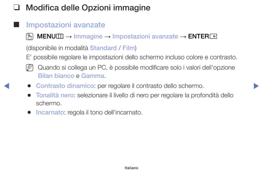 Samsung UE32M4000AKXZT, UE49M5000AKXZT, UE32M5000AKXZT manual Modifica delle Opzioni immagine, Impostazioni avanzate 