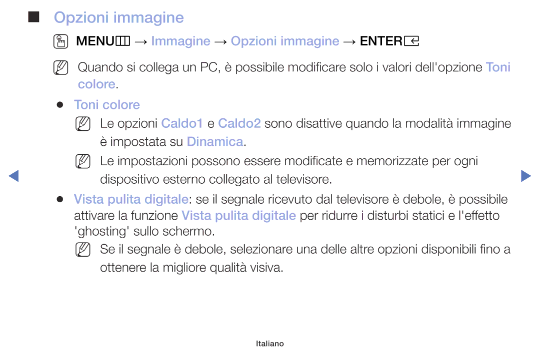 Samsung UE40M5000AKXZT, UE49M5000AKXZT manual OO MENUm → Immagine → Opzioni immagine → Entere, Colore Toni colore 