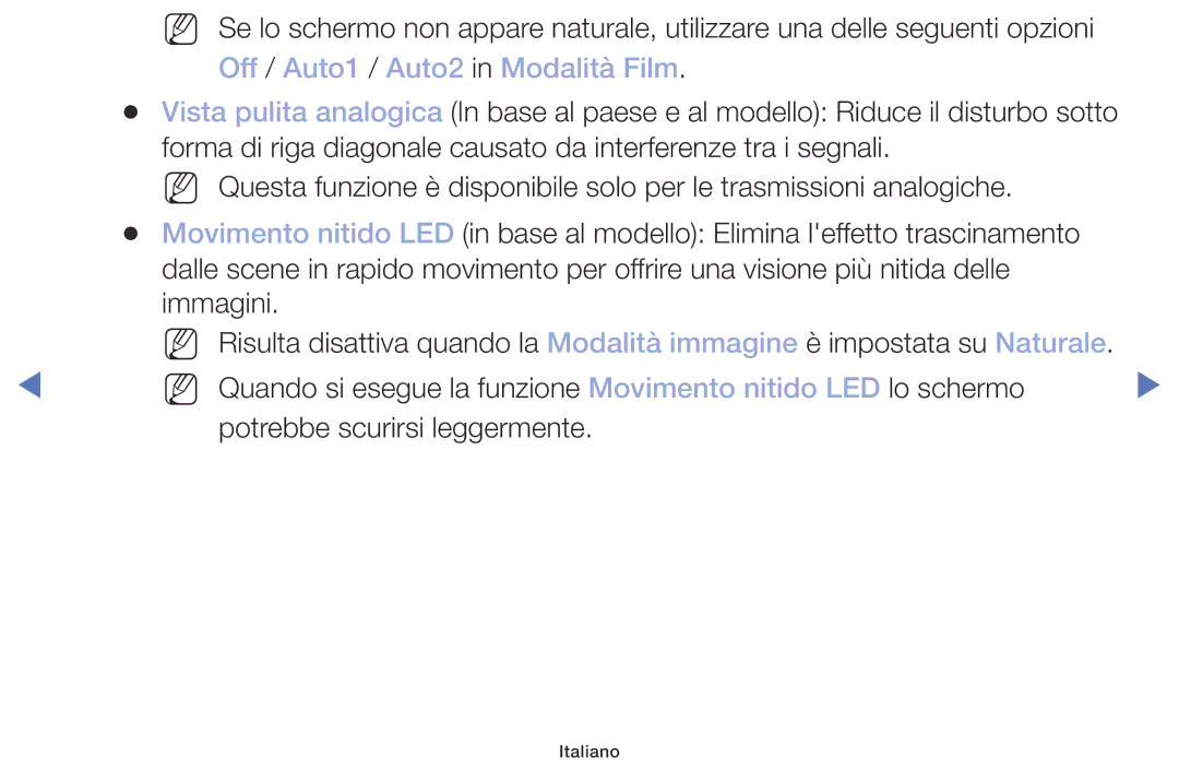 Samsung UE32M4000AKXZT, UE49M5000AKXZT, UE32M5000AKXZT, UE40M5000AKXZT manual Off / Auto1 / Auto2 in Modalità Film 