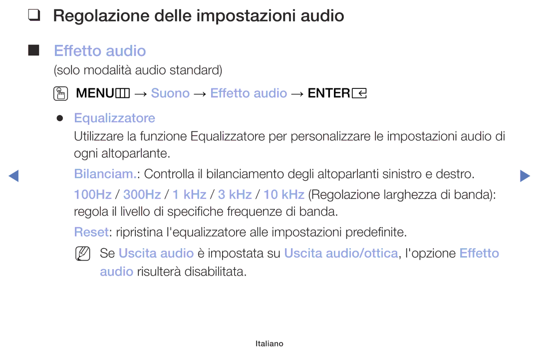 Samsung UE32M5000AKXZT, UE49M5000AKXZT, UE32M4000AKXZT, UE40M5000AKXZT Regolazione delle impostazioni audio, Effetto audio 