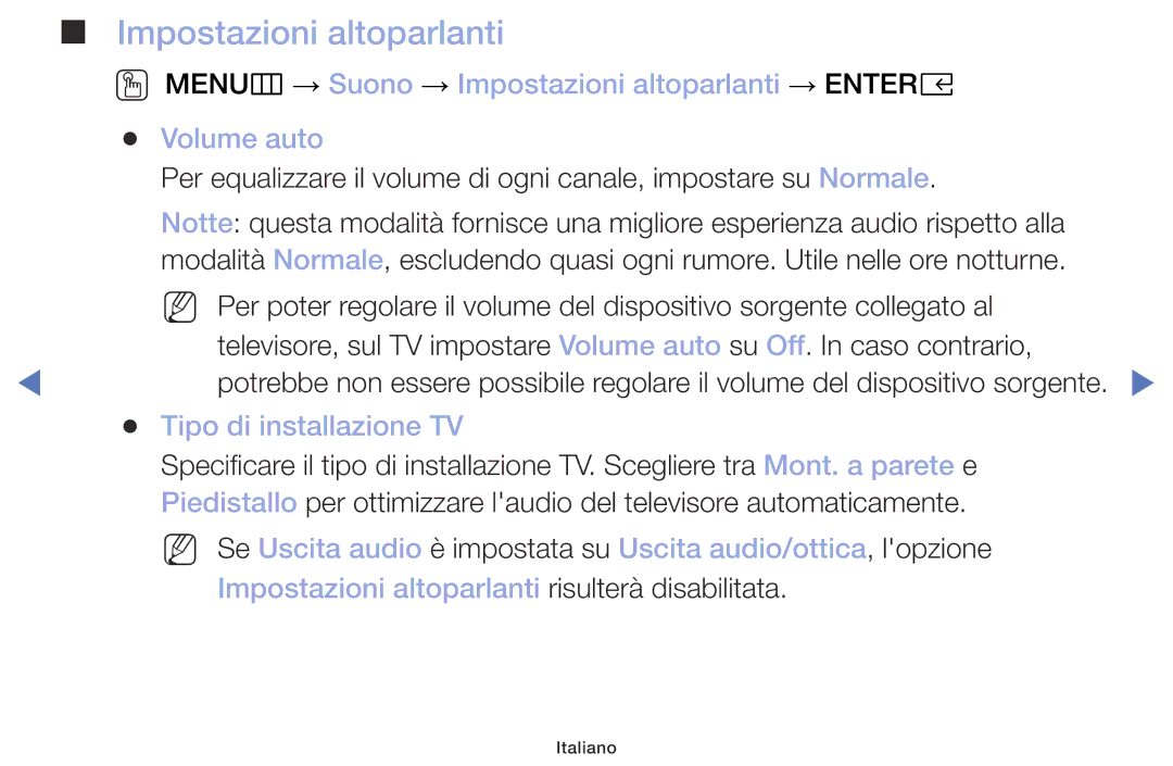 Samsung UE40M5000AKXZT, UE49M5000AKXZT, UE32M4000AKXZT, UE32M5000AKXZT Impostazioni altoparlanti, Tipo di installazione TV 