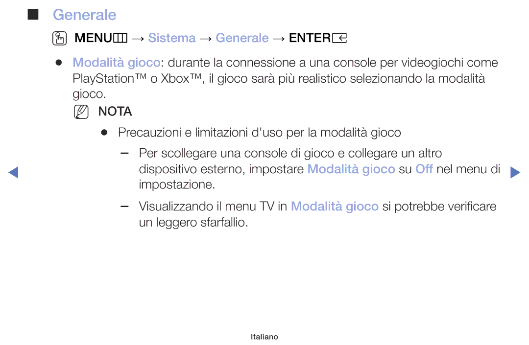 Samsung UE49M5000AKXZT, UE32M4000AKXZT, UE32M5000AKXZT, UE40M5000AKXZT manual OO MENUm → Sistema → Generale → Entere 