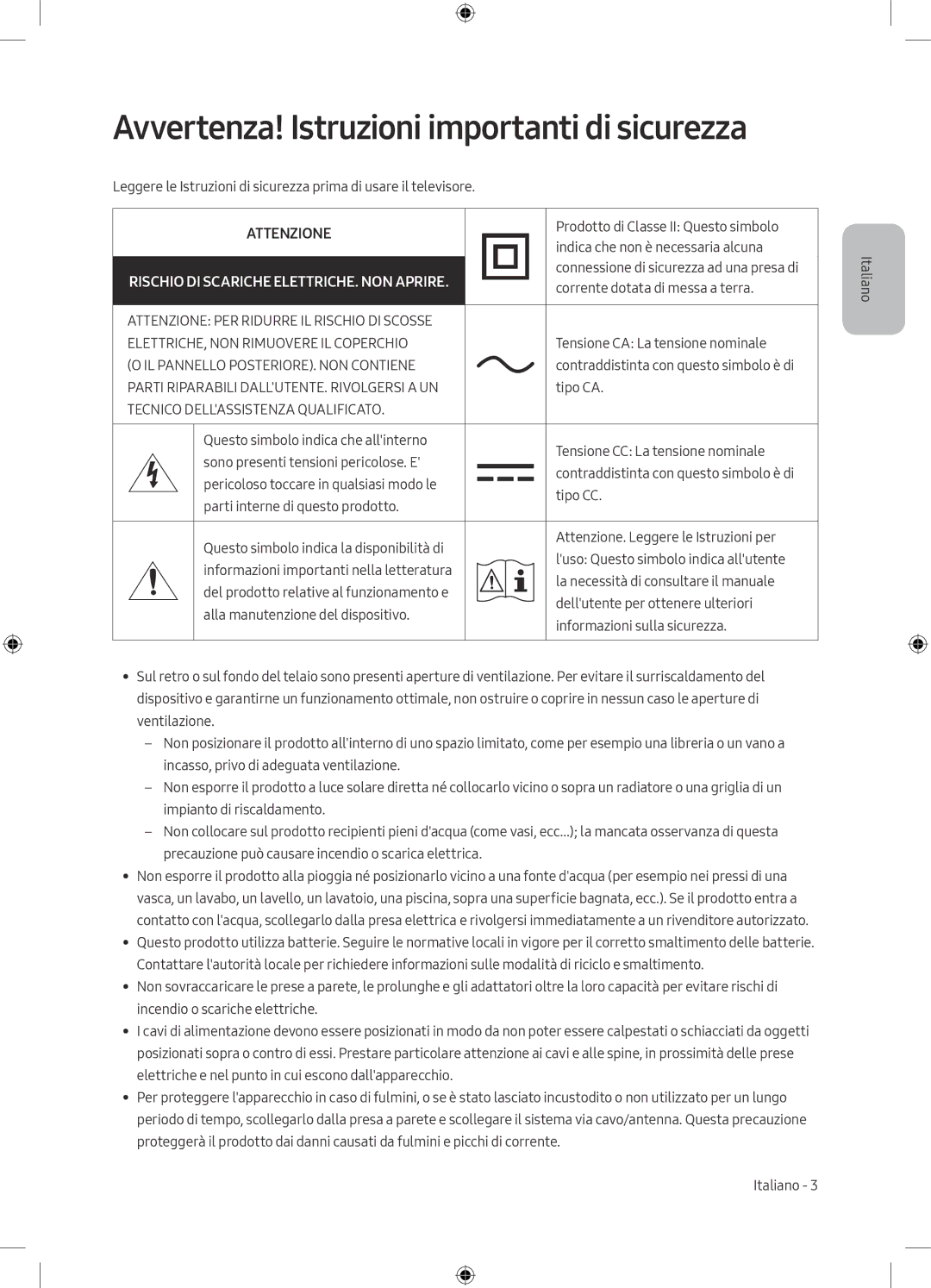 Samsung UE40M5000AKXZT, UE49M5000AKXZT, UE49M5000AKXXU, UE40M5000AKXXU manual Avvertenza! Istruzioni importanti di sicurezza 