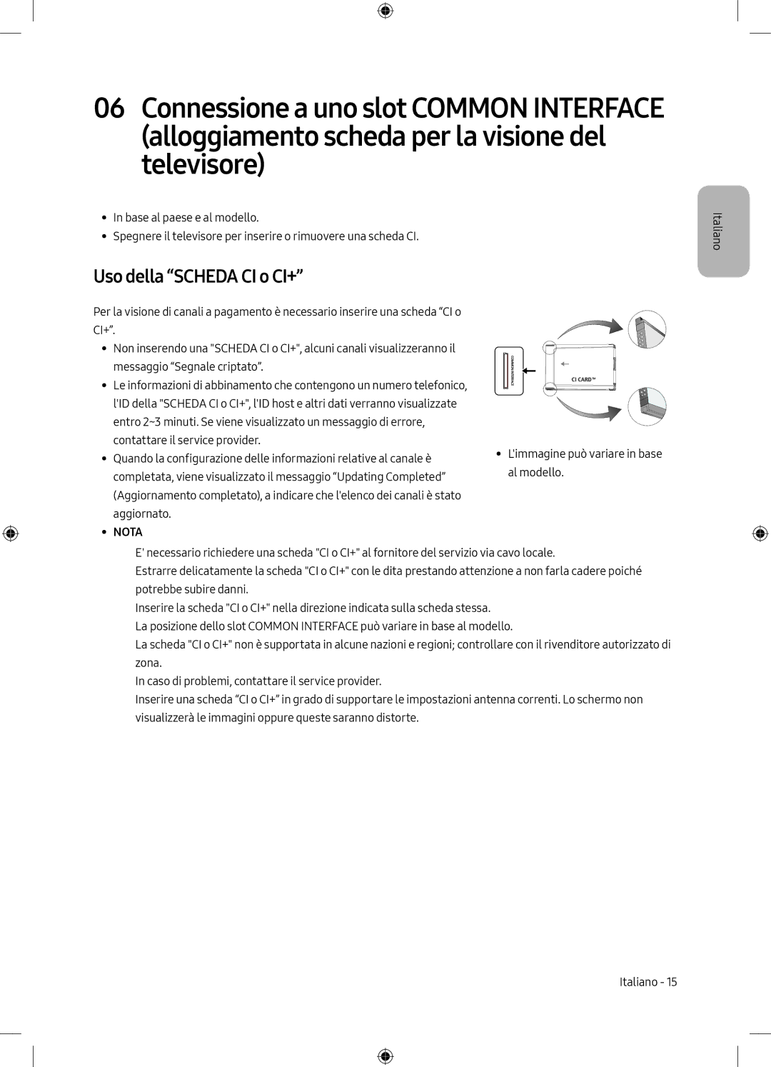 Samsung UE40M5000AKXZT, UE49M5000AKXZT, UE49M5000AKXXU, UE40M5000AKXXU manual Uso della Scheda CI o CI+, Nota 