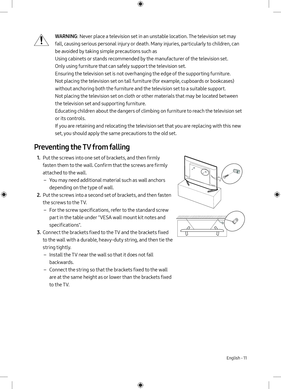 Samsung UE40M5000AKXXU, UE49M5000AKXZT, UE40M5000AKXZT, UE49M5000AKXXU manual Preventing the TV from falling 