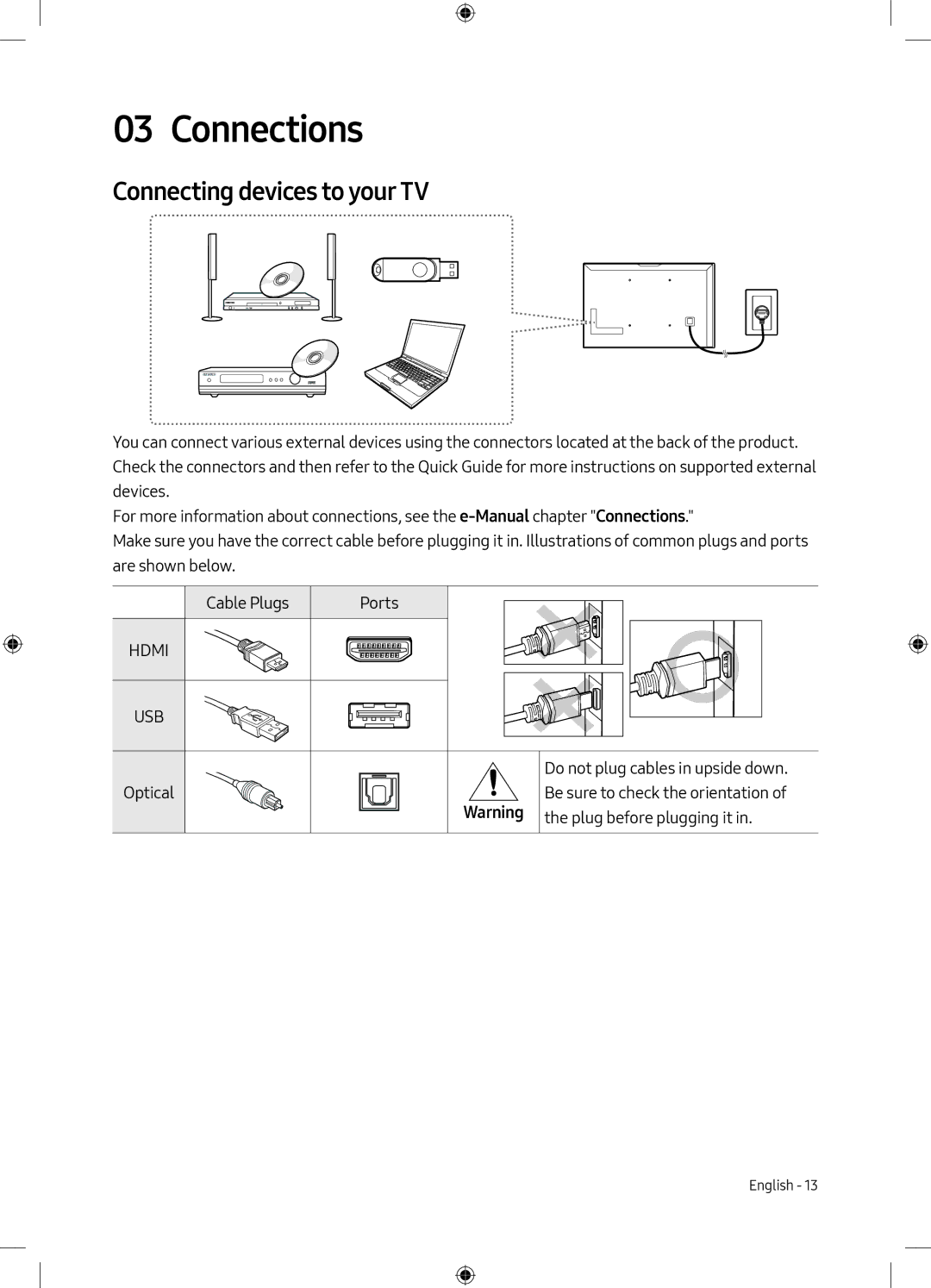 Samsung UE40M5000AKXZT, UE49M5000AKXZT, UE49M5000AKXXU, UE40M5000AKXXU manual Connections, Connecting devices to your TV 