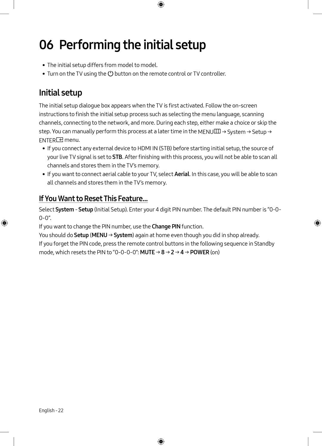 Samsung UE49M5000AKXXU, UE49M5000AKXZT manual Performing the initial setup, Initial setup, If You Want to Reset This Feature 