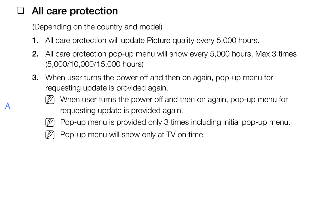 Samsung UE49M5000AUXSQ, UE40M5000AUXSQ, UA32J4003DWXSQ manual All care protection 