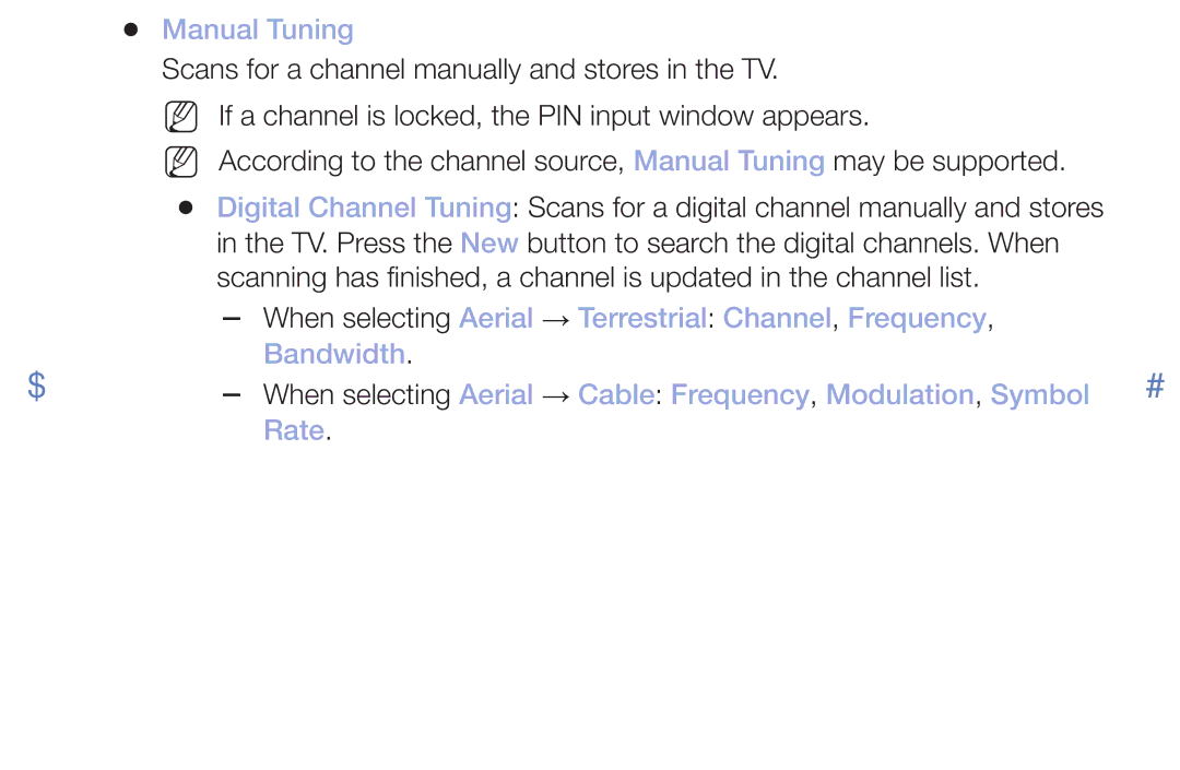 Samsung UA32J4003DWXSQ, UE49M5000AUXSQ, UE40M5000AUXSQ manual Manual Tuning 