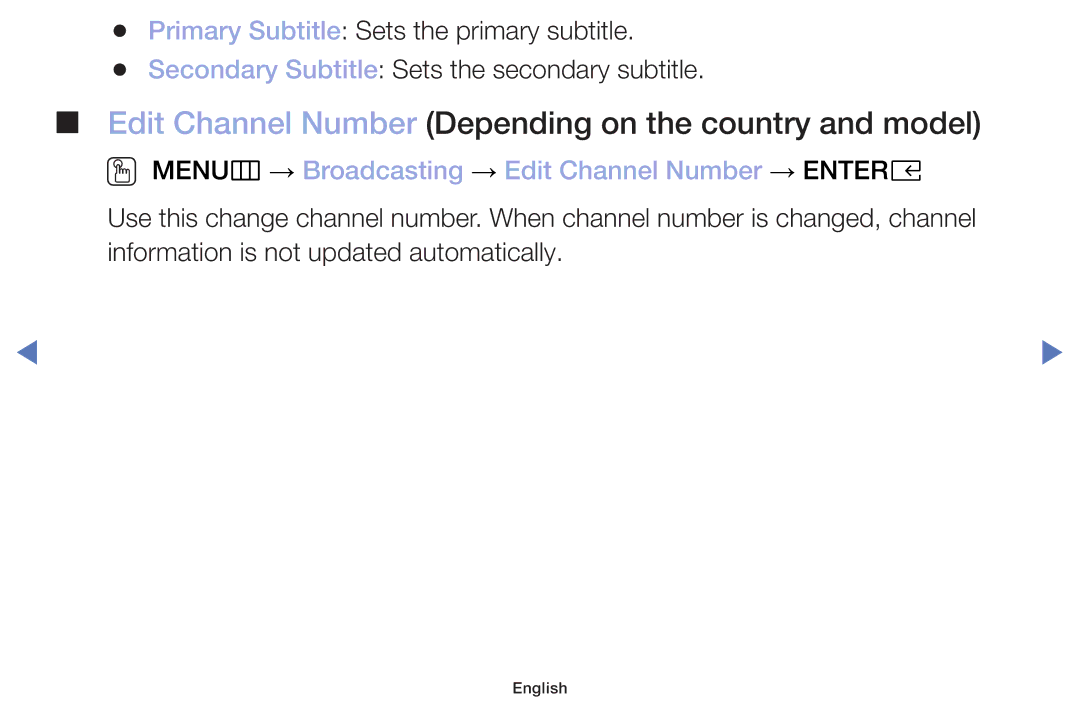 Samsung UE40M5000AUXSQ, UE49M5000AUXSQ, UA32J4003DWXSQ manual Edit Channel Number Depending on the country and model 