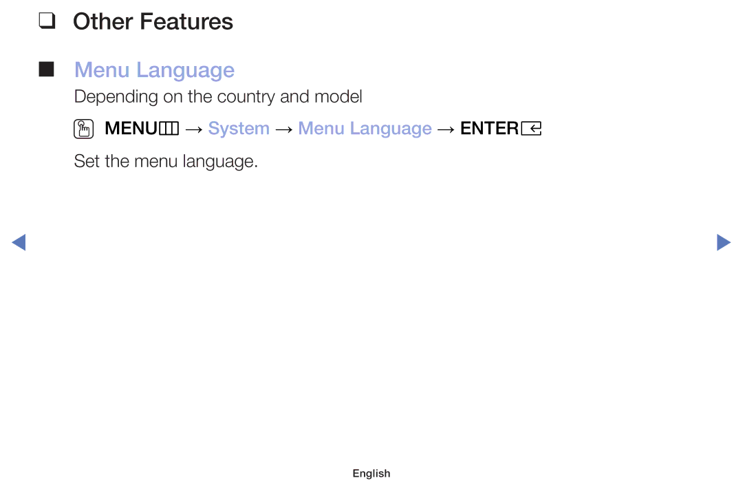 Samsung UE40M5000AUXSQ, UE49M5000AUXSQ, UA32J4003DWXSQ manual OO MENUm → System → Menu Language → Entere 