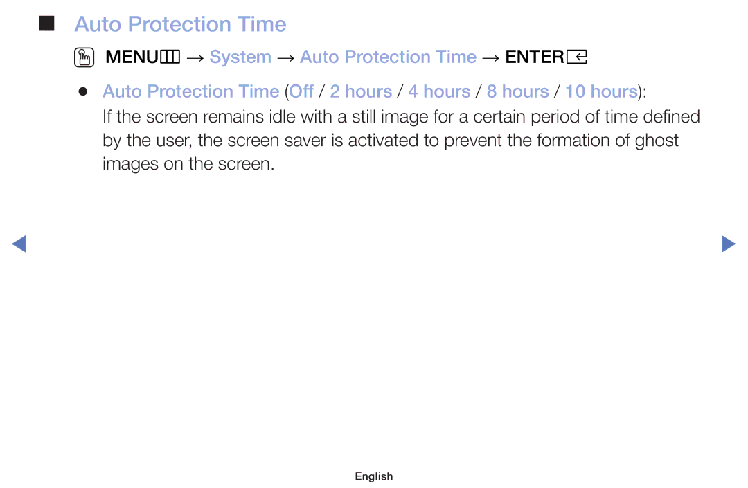 Samsung UA32J4003DWXSQ, UE49M5000AUXSQ, UE40M5000AUXSQ manual Auto Protection Time 