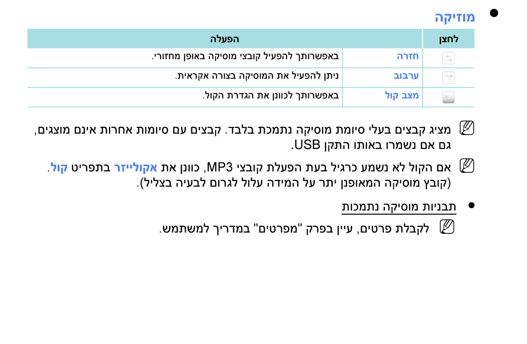 Samsung UA32J4003DWXSQ, UE49M5000AUXSQ, UE40M5000AUXSQ manual הקיזומ 