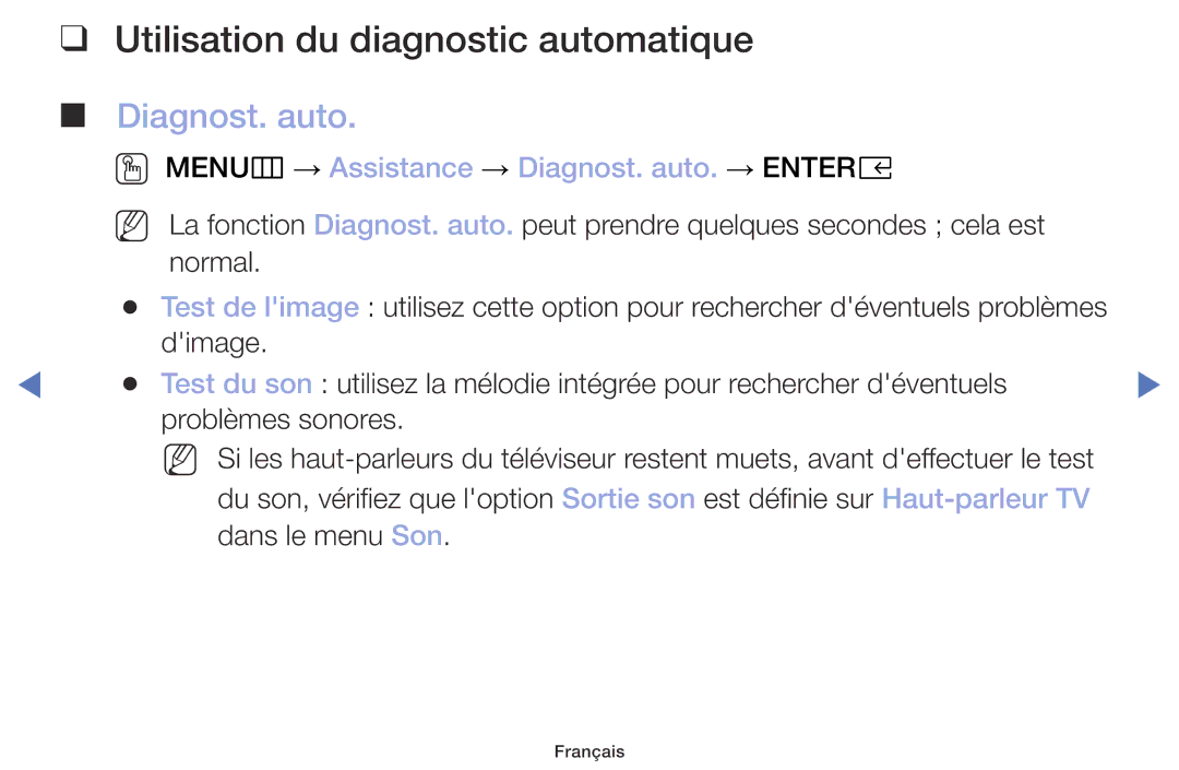 Samsung UE49M5005AWXXC, UE32M4005AWXXC, UE40M5005AWXXC, UE32M5005AWXXC Utilisation du diagnostic automatique, Diagnost. auto 