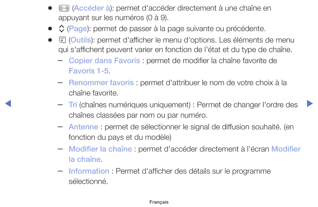 Samsung UE32M4005AWXXC, UE49M5005AWXXC, UE40M5005AWXXC, UE32M5005AWXXC manual Favoris, La chaîne 