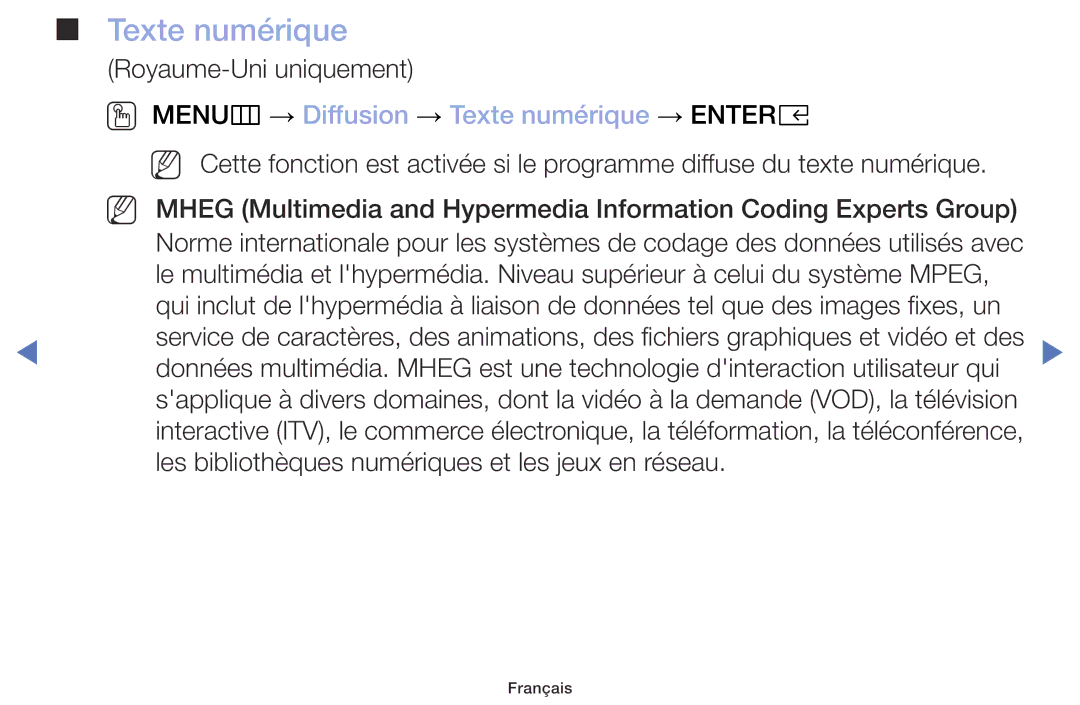 Samsung UE40M5005AWXXC, UE49M5005AWXXC, UE32M4005AWXXC, UE32M5005AWXXC OO MENUm → Diffusion → Texte numérique → Entere 