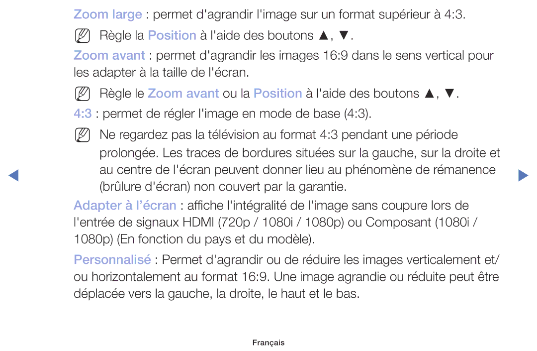 Samsung UE49M5005AWXXC, UE32M4005AWXXC, UE40M5005AWXXC, UE32M5005AWXXC Déplacée vers la gauche, la droite, le haut et le bas 