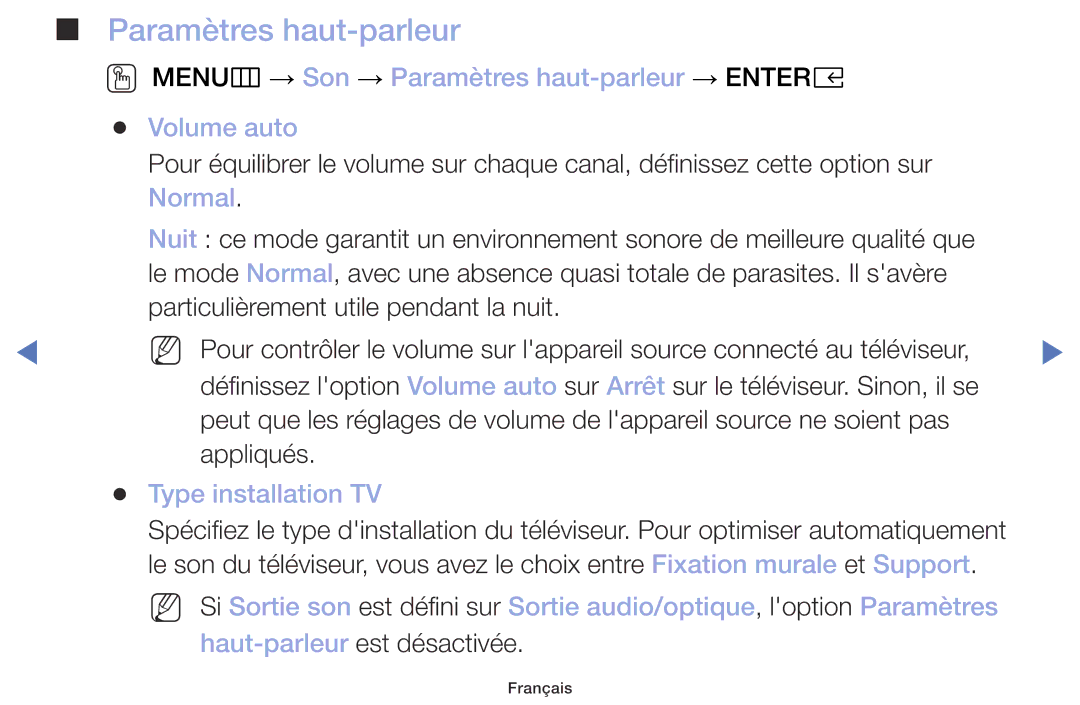 Samsung UE32M5005AWXXC, UE49M5005AWXXC, UE32M4005AWXXC, UE40M5005AWXXC Paramètres haut-parleur, Normal, Type installation TV 