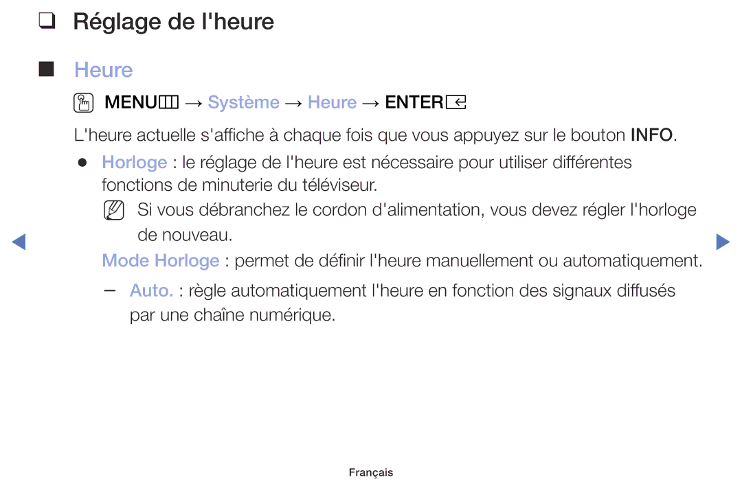 Samsung UE40M5005AWXXC, UE49M5005AWXXC, UE32M4005AWXXC, UE32M5005AWXXC manual Réglage de lheure, Heure 