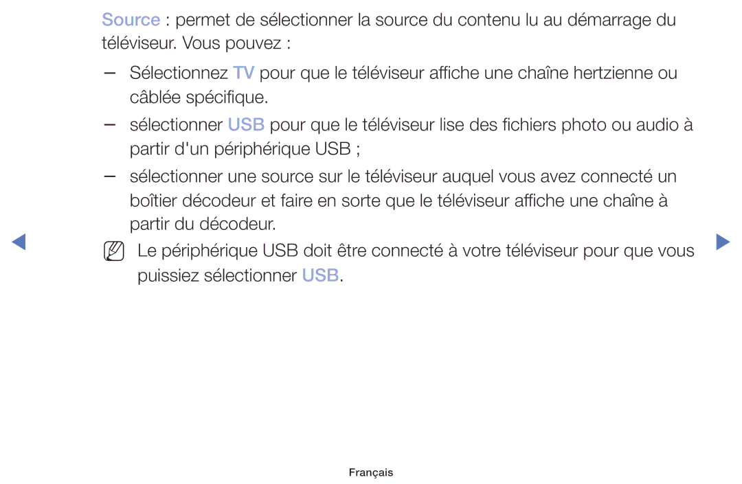 Samsung UE49M5005AWXXC, UE32M4005AWXXC, UE40M5005AWXXC, UE32M5005AWXXC manual Puissiez sélectionner USB 