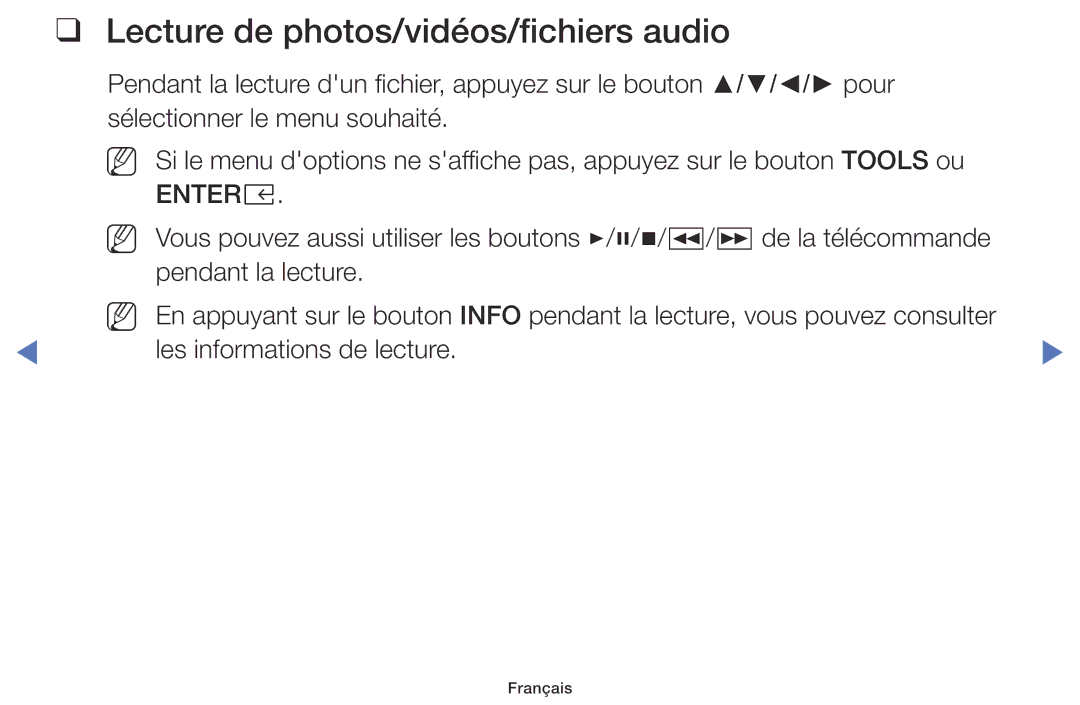 Samsung UE32M4005AWXXC, UE49M5005AWXXC, UE40M5005AWXXC, UE32M5005AWXXC manual Lecture de photos/vidéos/fichiers audio 