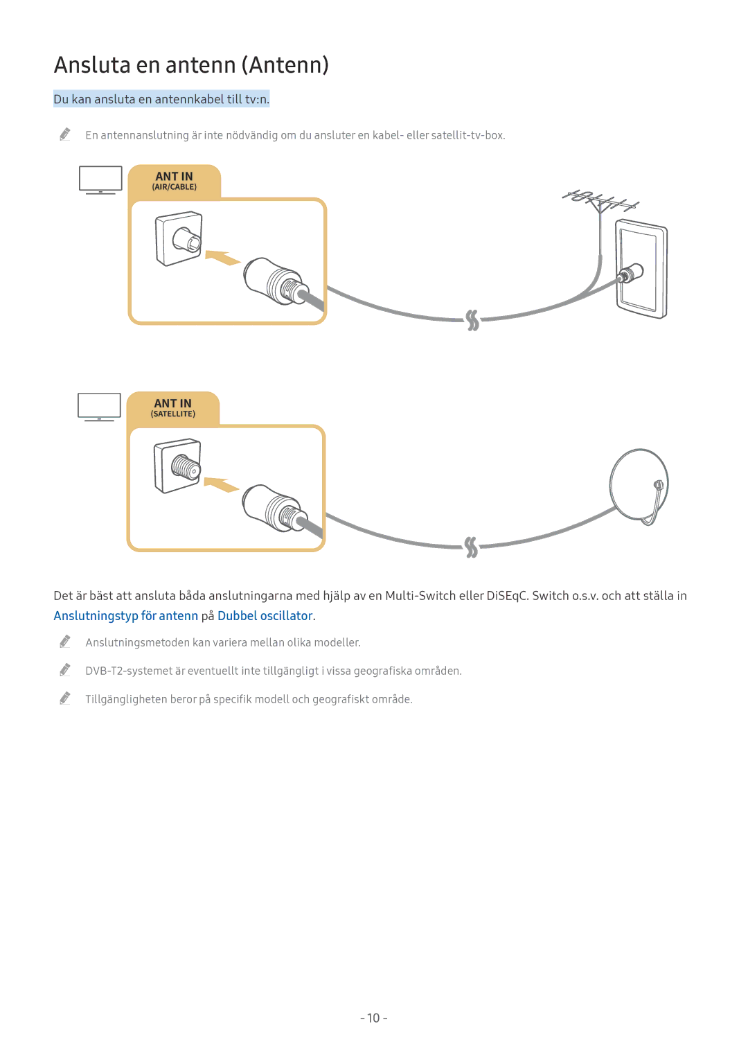 Samsung UE43M5515AKXXC, UE49M5605AKXXC manual Ansluta en antenn Antenn, Anslutningstyp för antenn på Dubbel oscillator 