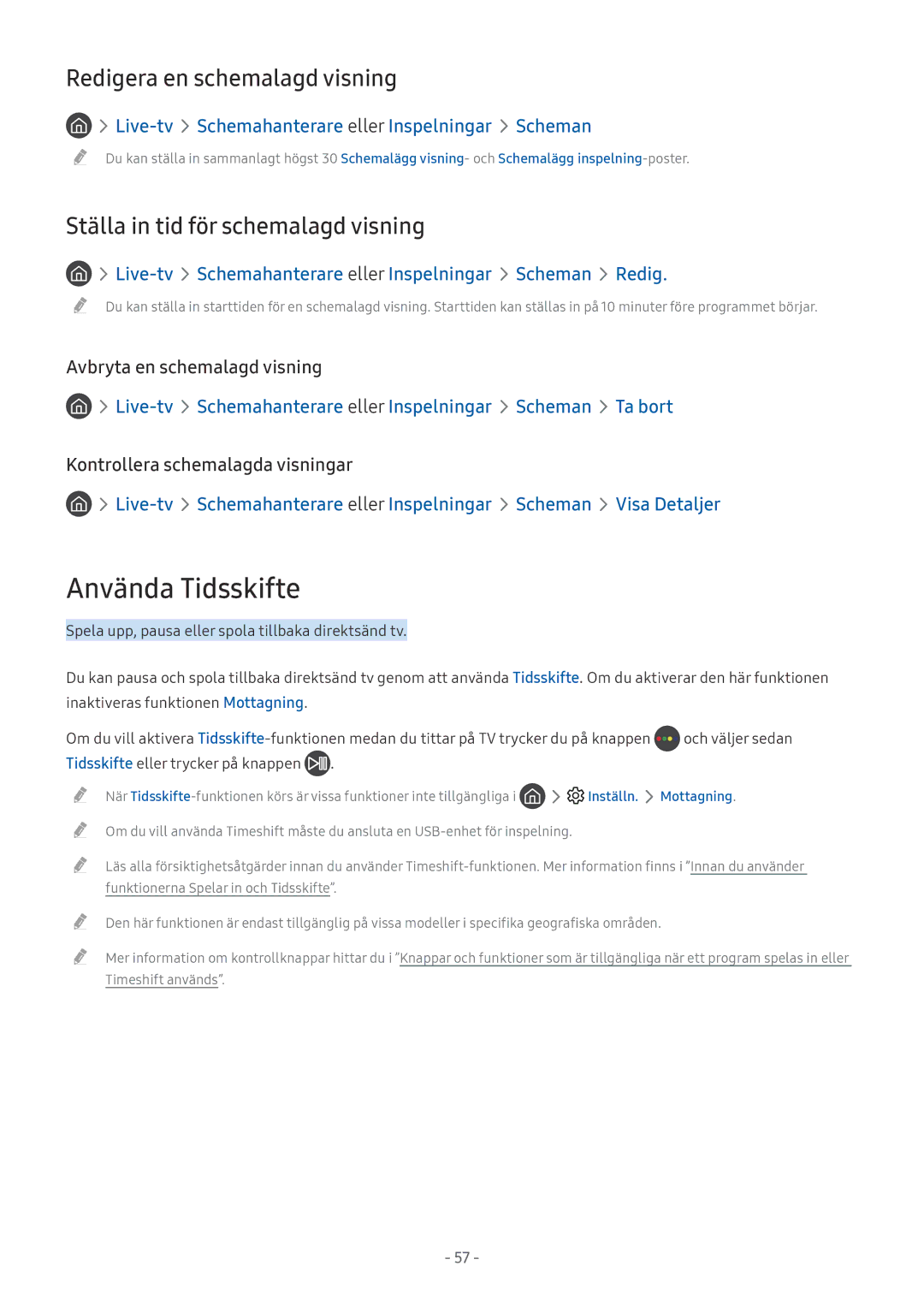 Samsung UE55M6305AKXXC manual Använda Tidsskifte, Redigera en schemalagd visning, Ställa in tid för schemalagd visning 