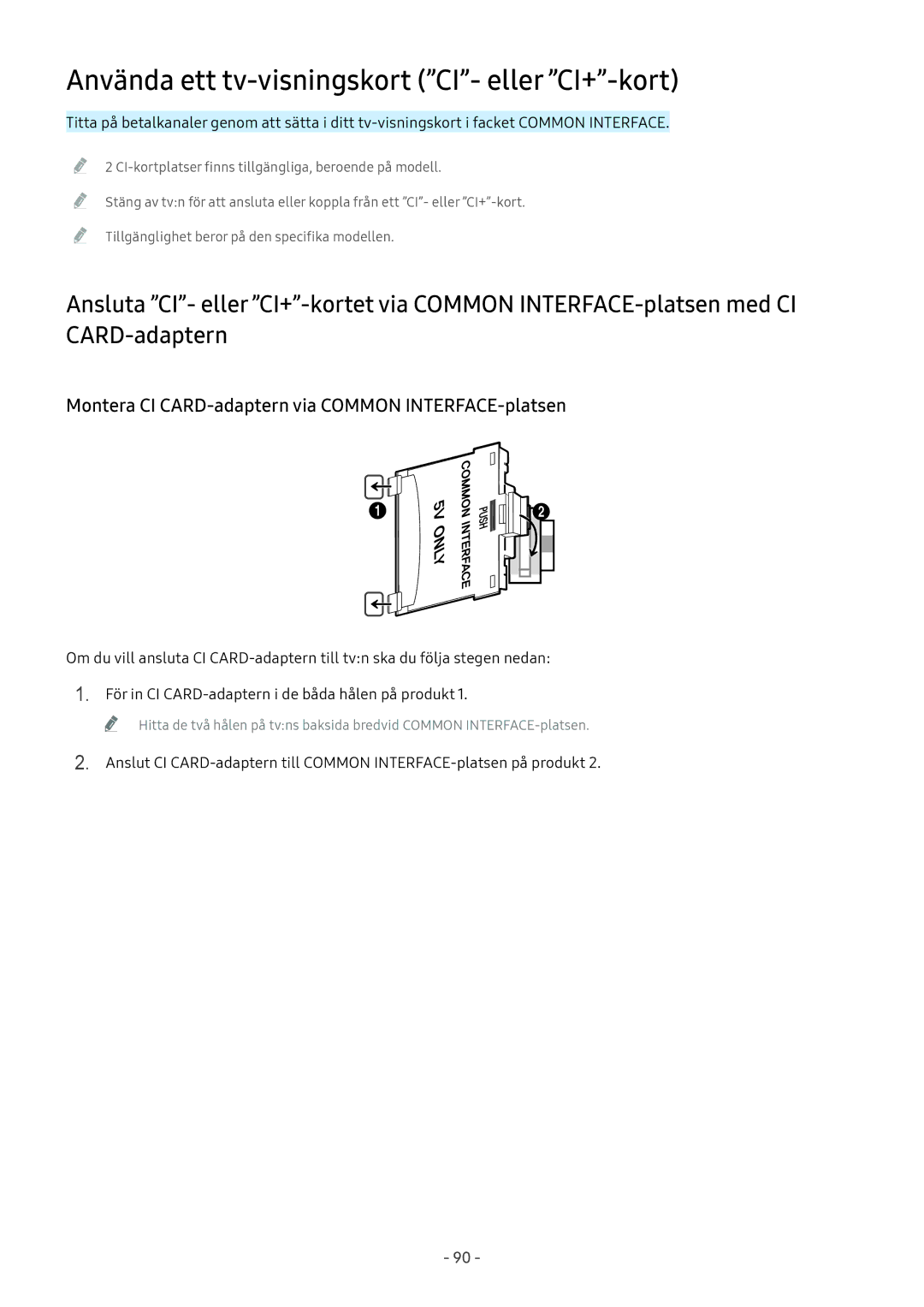 Samsung UE43M5605AKXXC, UE49M5605AKXXC, UE49M5515AKXXC, UE43M5515AKXXC manual Använda ett tv-visningskort CI- eller CI+-kort 