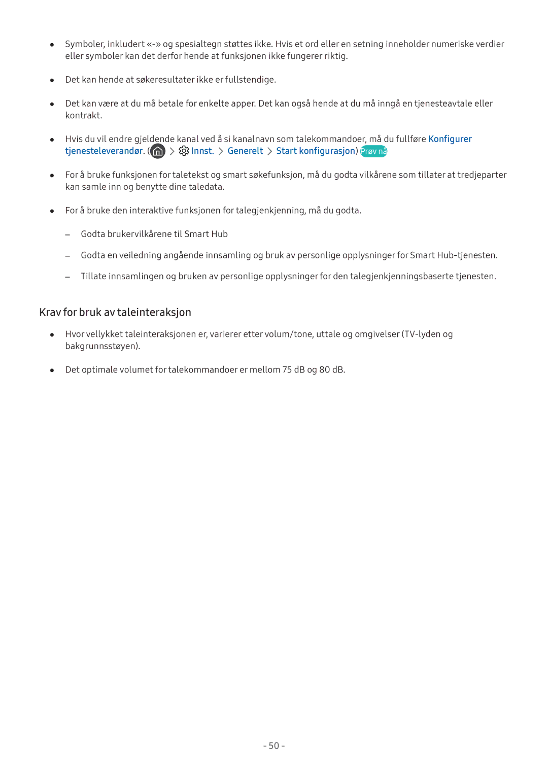 Samsung UE49M5605AKXXC, UE49M5515AKXXC, UE43M5515AKXXC, UE32M5575AUXXC, UE32M5505AKXXC manual Krav for bruk av taleinteraksjon 