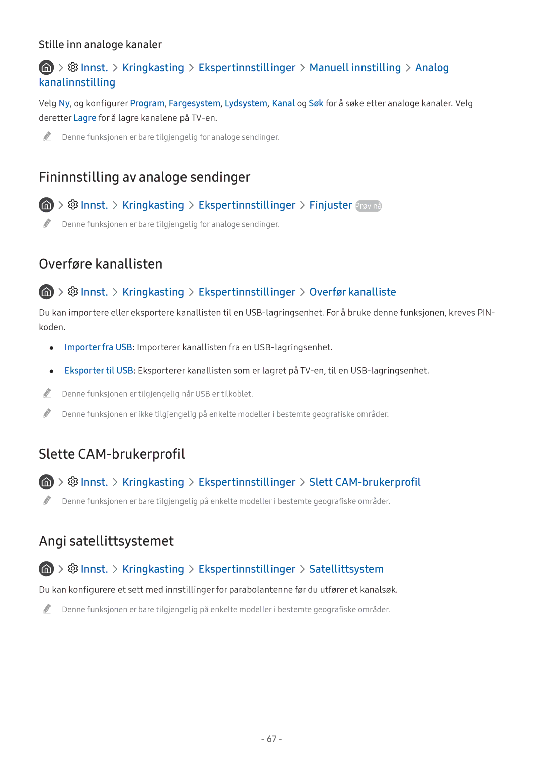 Samsung UE32M5575AUXXC, UE49M5605AKXXC Fininnstilling av analoge sendinger, Overføre kanallisten, Slette CAM-brukerprofil 