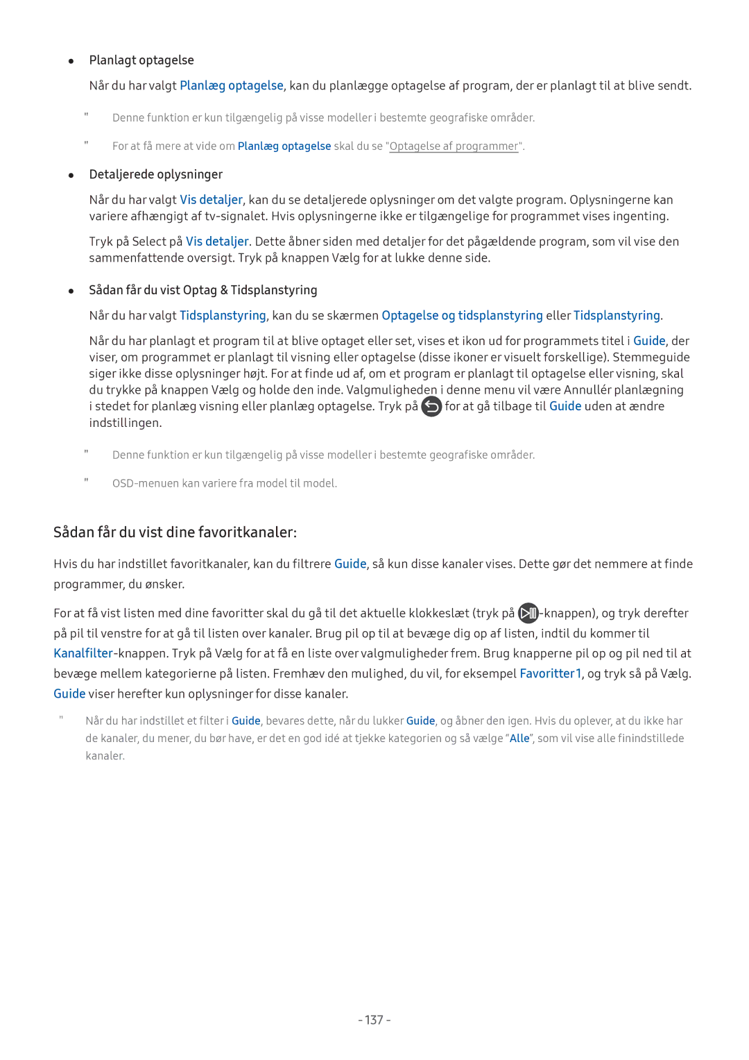 Samsung UE32M5575AUXXC, UE49M5605AKXXC, UE49M5515AKXXC manual Sådan får du vist dine favoritkanaler, Planlagt optagelse 