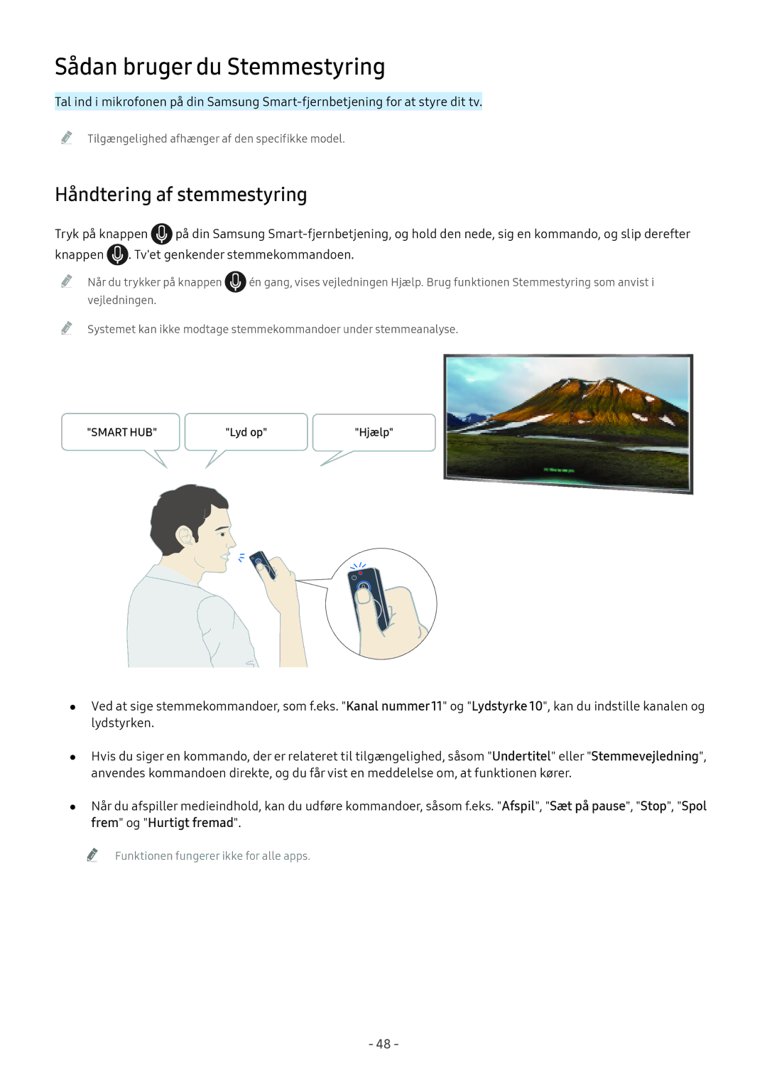 Samsung UE43M5605AKXXC, UE49M5605AKXXC, UE49M5515AKXXC, UE43M5515AKXXC, UE32M5575AUXXC manual Sådan bruger du Stemmestyring 