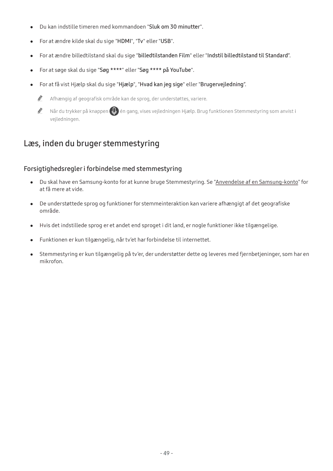 Samsung UE55M5515AKXXC, UE49M5605AKXXC, UE49M5515AKXXC, UE43M5515AKXXC, UE32M5575AUXXC Læs, inden du bruger stemmestyring 