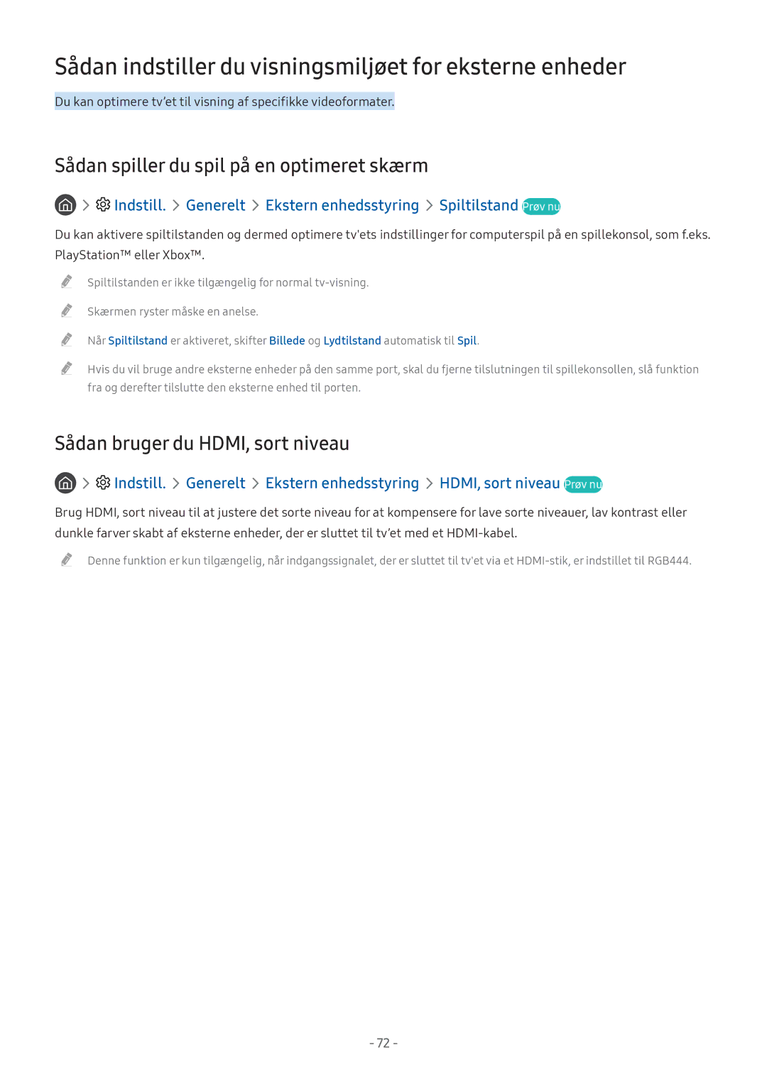 Samsung UE49M6305AKXXC manual Sådan indstiller du visningsmiljøet for eksterne enheder, Sådan bruger du HDMI, sort niveau 