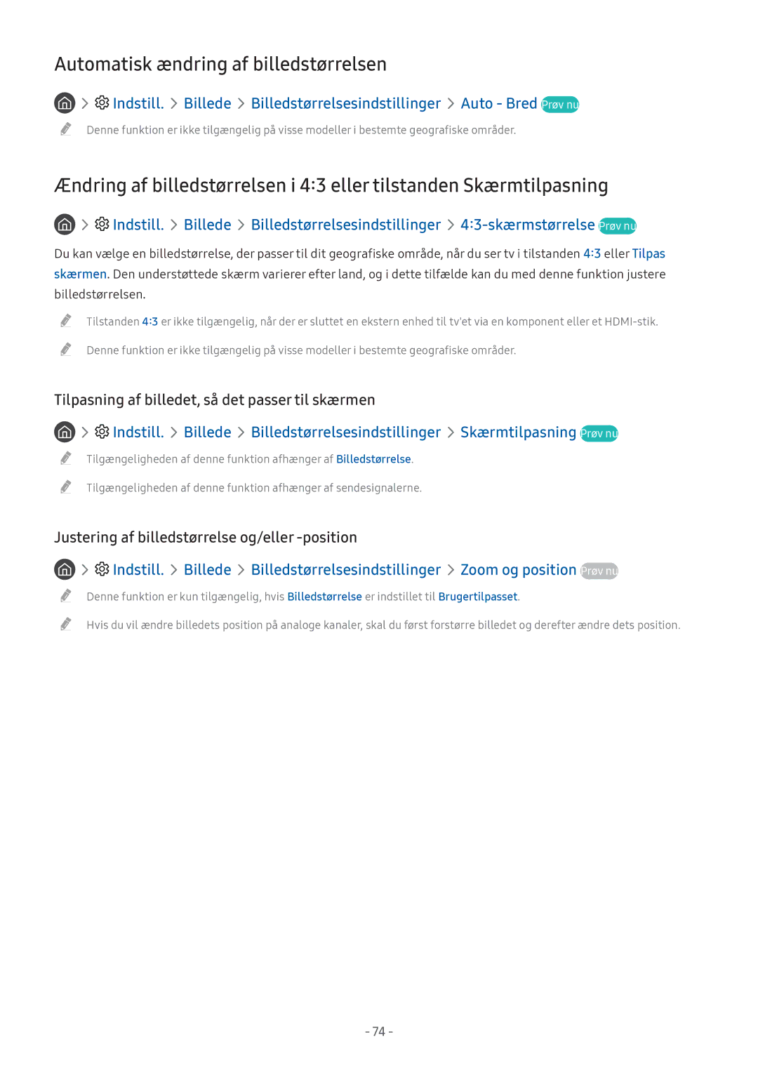 Samsung UE32M5605AKXXC manual Automatisk ændring af billedstørrelsen, Tilpasning af billedet, så det passer til skærmen 