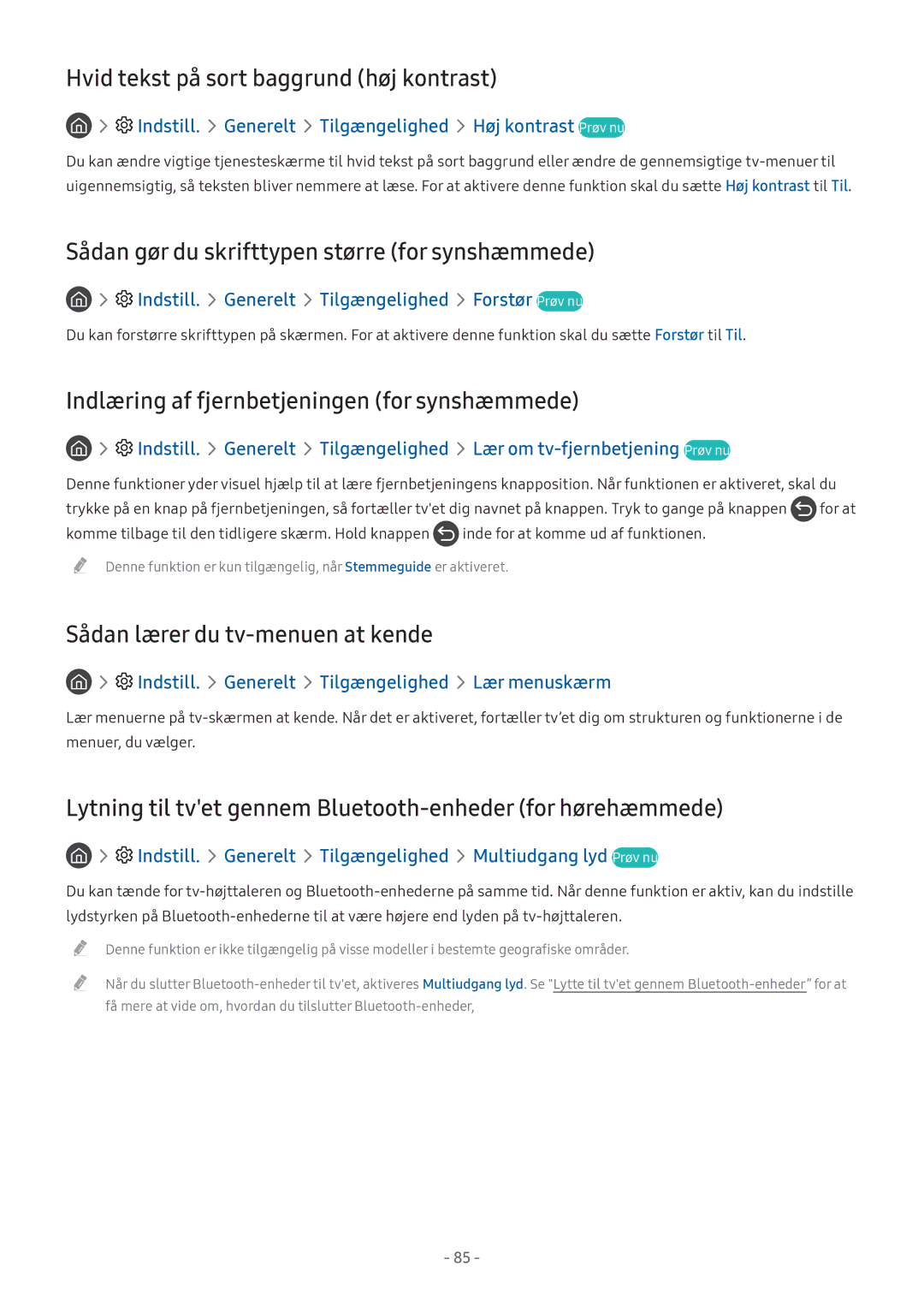 Samsung UE55M6305AKXXC manual Hvid tekst på sort baggrund høj kontrast, Sådan gør du skrifttypen større for synshæmmede 