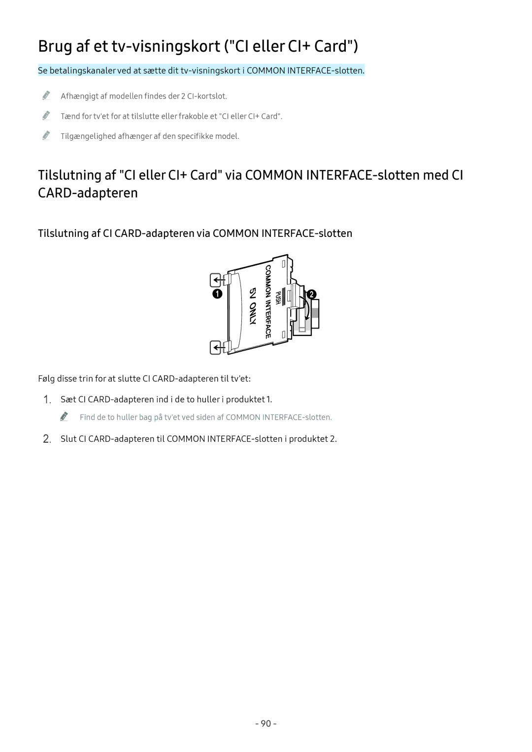 Samsung UE43M5605AKXXC, UE49M5605AKXXC, UE49M5515AKXXC, UE43M5515AKXXC manual Brug af et tv-visningskort CI eller CI+ Card 