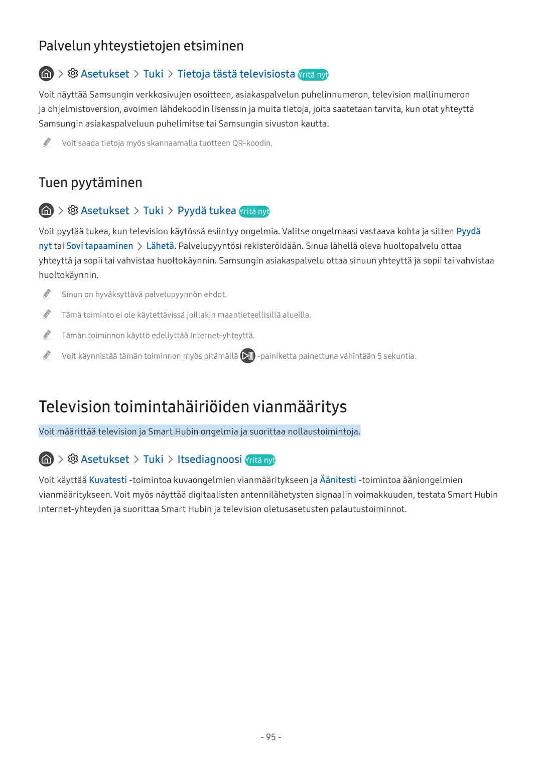 Samsung UE32M5575AUXXC Television toimintahäiriöiden vianmääritys, Asetukset Tuki Tietoja tästä televisiosta Yritä nyt 