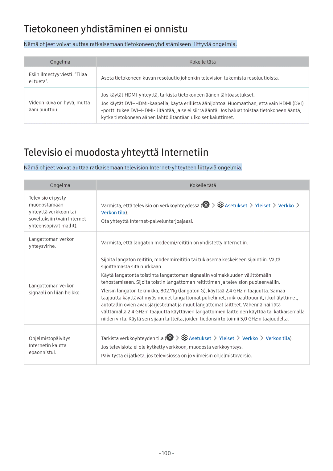 Samsung UE49M6305AKXXC, UE49M5605AKXXC Tietokoneen yhdistäminen ei onnistu, Televisio ei muodosta yhteyttä Internetiin 