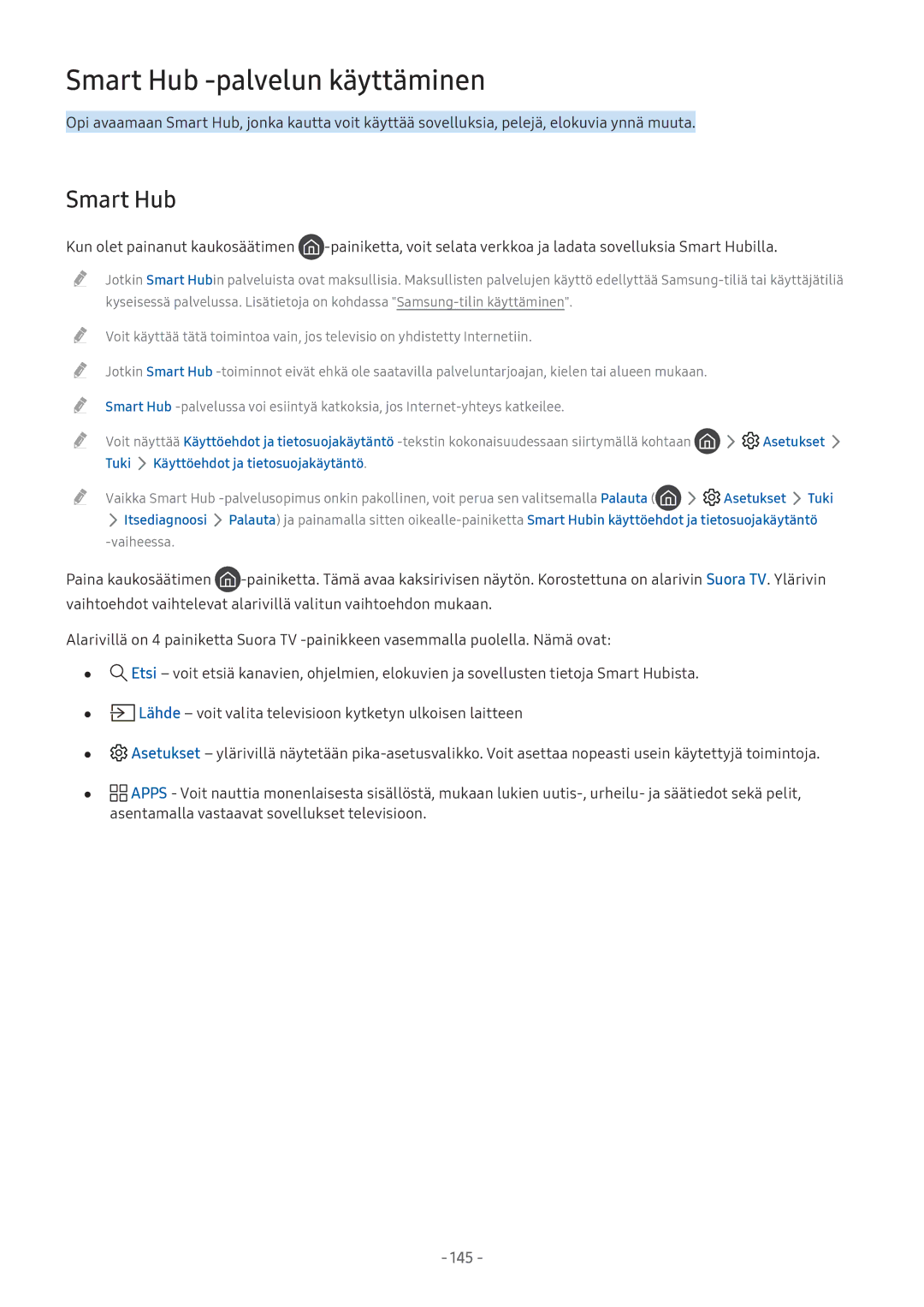 Samsung UE43M5505AKXXC, UE49M5605AKXXC, UE49M5515AKXXC, UE43M5515AKXXC, UE32M5575AUXXC, UE32M5505AKXXC manual Smart Hub, 145 