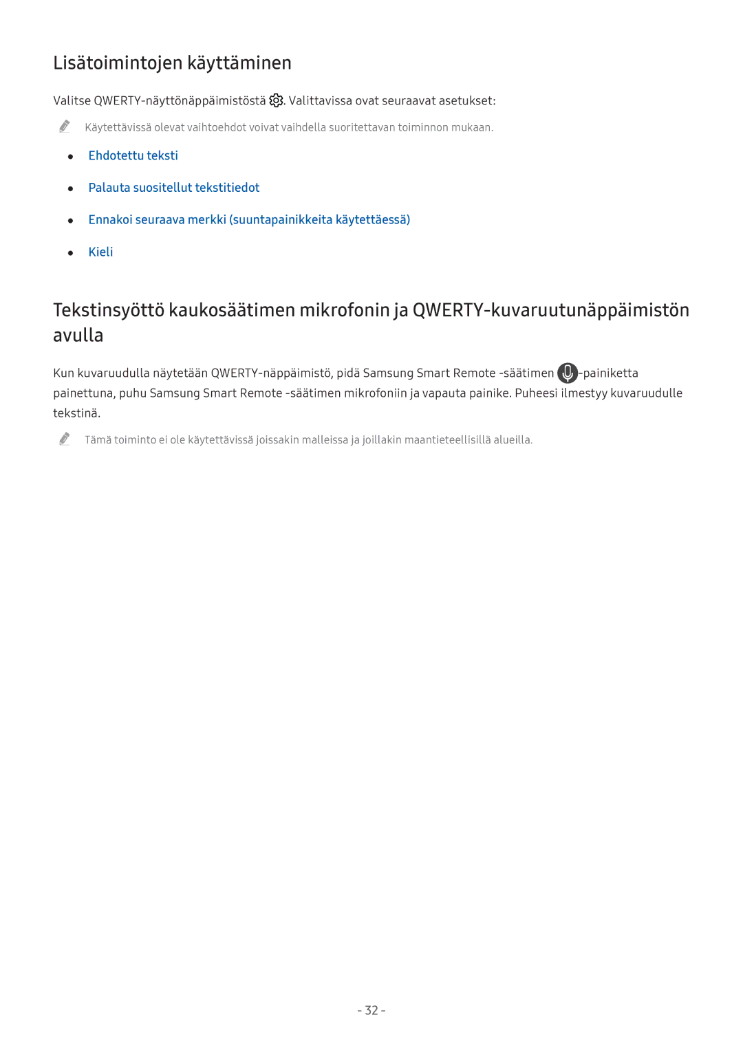 Samsung UE32M5605AKXXC, UE49M5605AKXXC, UE49M5515AKXXC, UE43M5515AKXXC, UE32M5575AUXXC manual Lisätoimintojen käyttäminen 